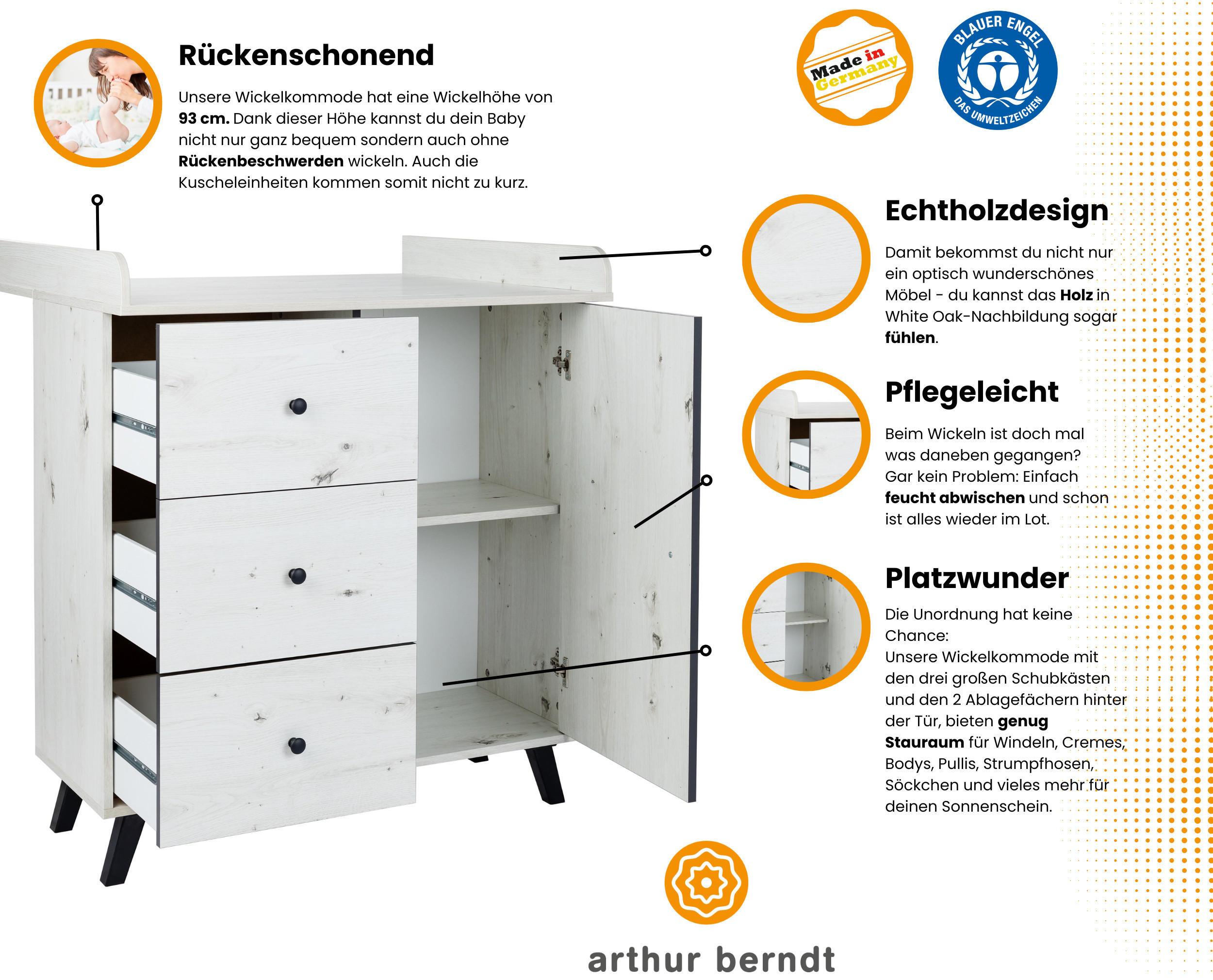 WICKELKOMMODE Lavea Landhausstil White Oak - Schwarz/Weiß, Holzwerkstoff/Kunststoff (88/100/75cm) - arthur berndt