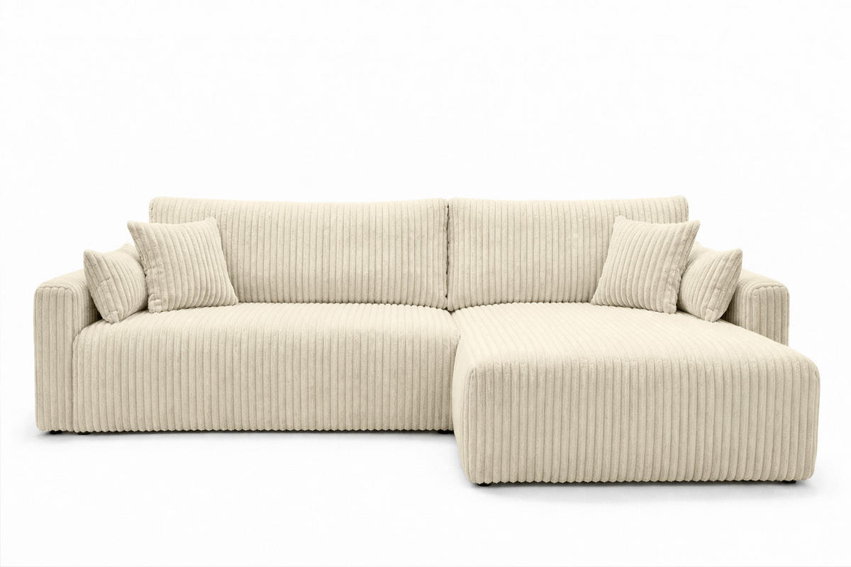 ECKSOFA Mit Schlaffunktion, Cordstoff Tilia, Ecru, Rechts, JAPANDI - Ecru, Holz (262/145cm) - Kaiser Möbel