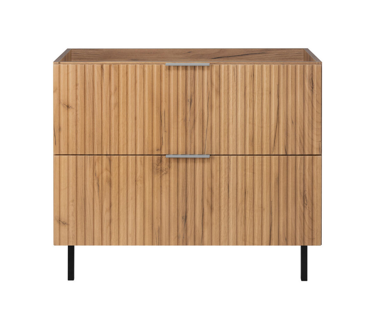 WASCHBECKUNTERSCHRANK, Eiche Craft, 80 x 77 x 46 cm, silberner Griff, schwarze Beine, ohne Arbeitsplatte - Eichefarben/Silberfarben, Holzwerkstoff (80/77/46cm) - 3XE LIVING