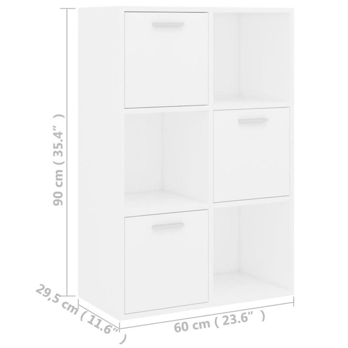 BÜCHESCHRANK mit 3 Fächern, 3 Türen 60/29,5/90 cm aus Holzwerkstoff Weiß - Weiß, Holz (60/90/29.5cm) - vidaXL