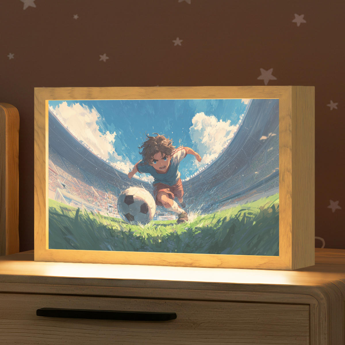 NACHTTISCHLAMPE Stadion - Fußballer - Ball 30x20 cm - Blau, Holzwerkstoff (8/30/20cm)