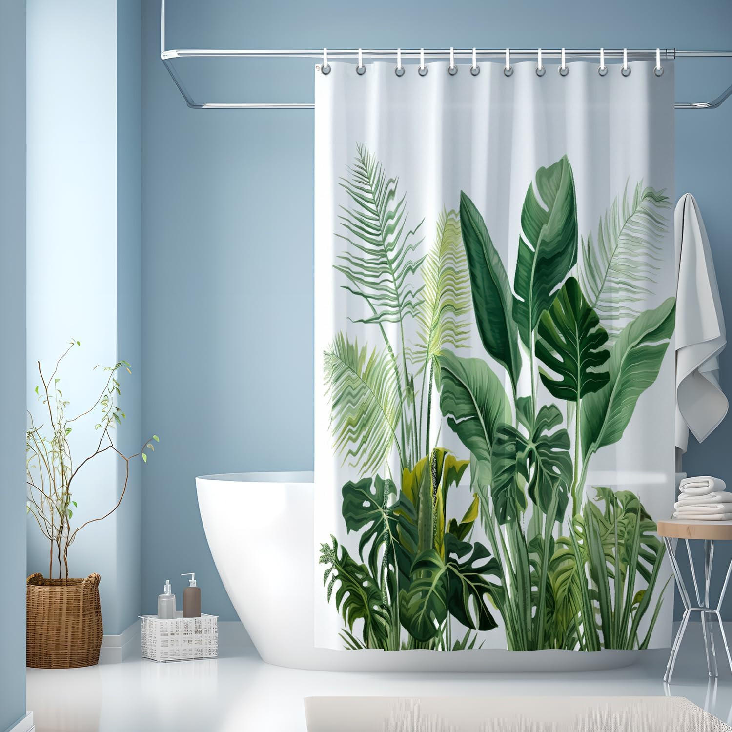 DUSCHVORHANG abstrakt Aquarell Pflanze 180 x 200 cm wasserdicht mit Haken - Multicolor, Textil (180/200cm) - MCBOSON