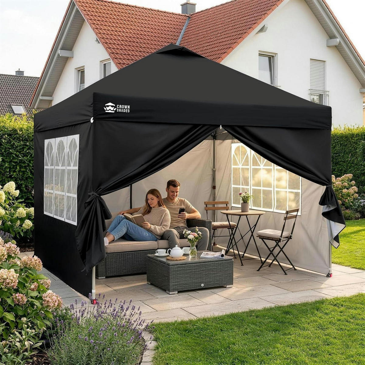 FALTPAVILLON 3x3 m wasserdicht mit 4 Seitenteilen UV-Schutz 50+ Schwarz - Schwarz, Textil (300/284/300cm)