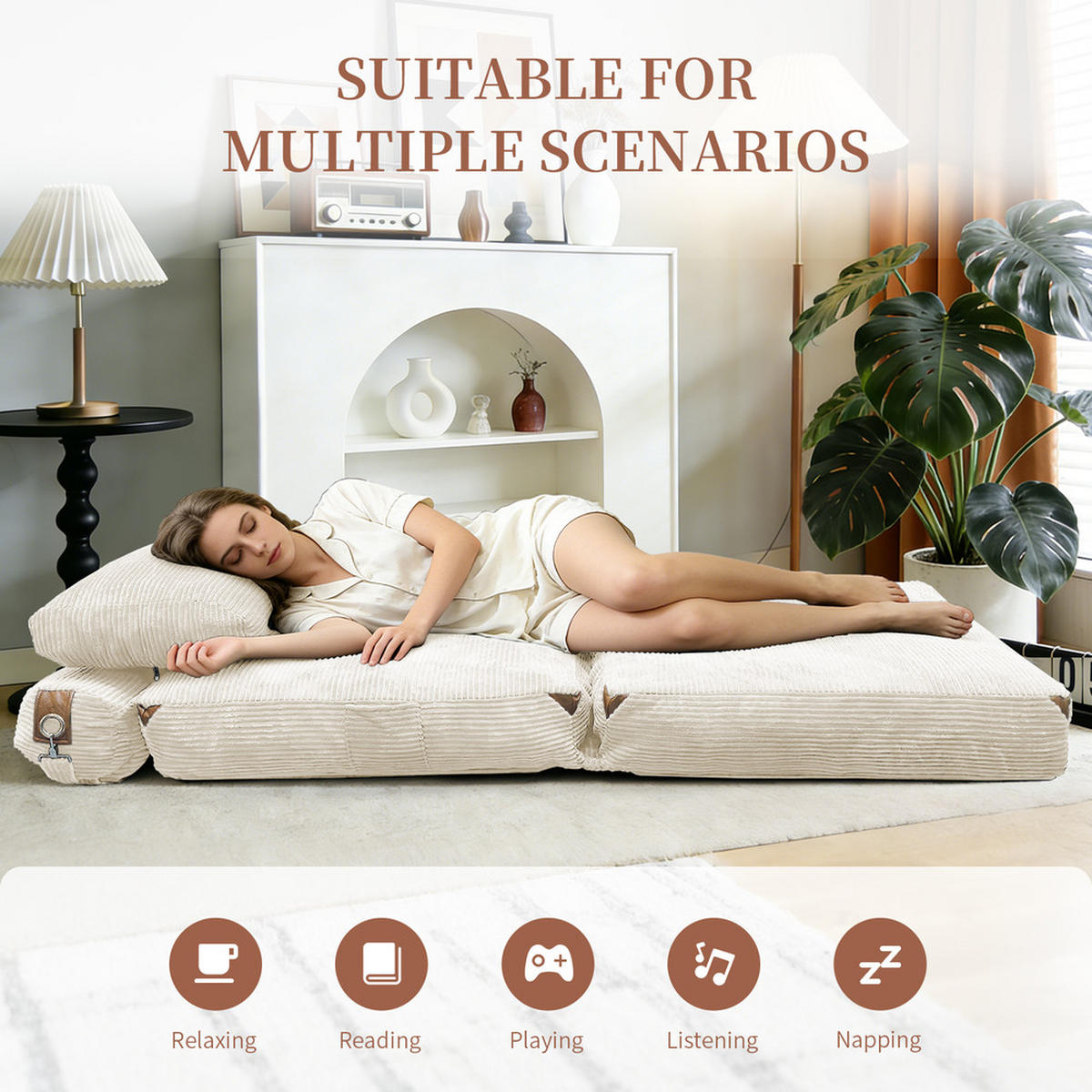 SITZSACK 87x86x40cm Stauraum Quasten - Weiß, Textil (86/33/87cm) - Raelunyi
