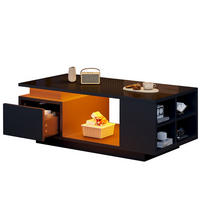 COUCHTISCH aus Spanplatte 100x50x36 cm Schwarz mit LED-Beleuchtung, Schublade und Ablagefächern - Schwarz, Holzwerkstoff (100/50/36cm) - IVMEU