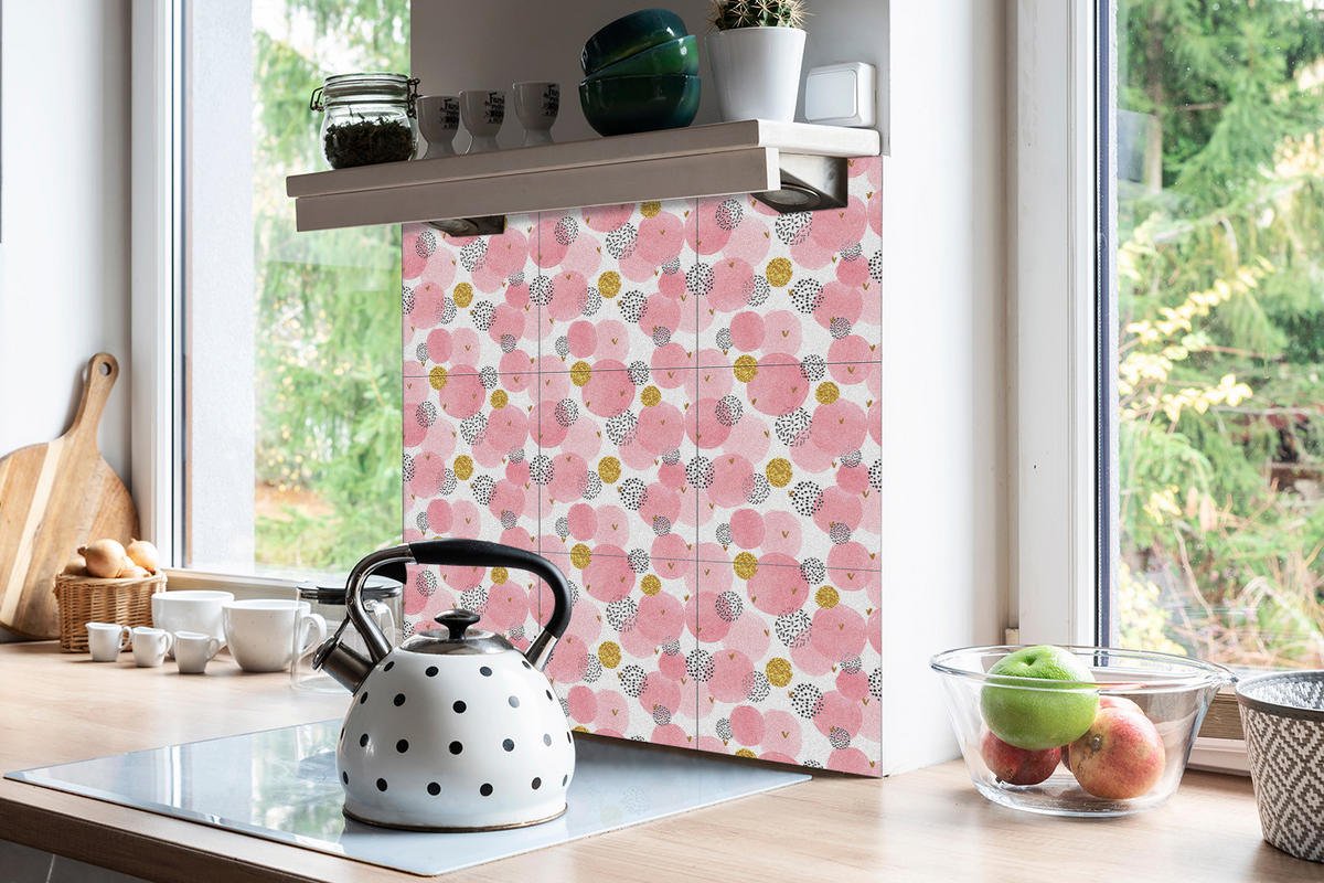 FLIESENAUFKLEBER 9 Stück 30x30 cm selbstklebend Punkte - Rosa, Textil (30/1.6/30cm) - TULUP