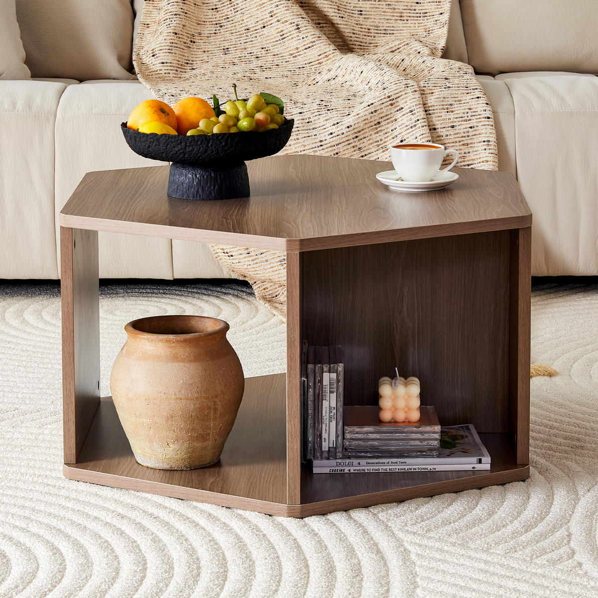 COUCHTISCH 79/69,4/40 cm Tiefes Pfirsichfarben mit Zylindrischen Beinen aus MDF - Braun, Holzwerkstoff (79/69.4/48cm) - OKWISH