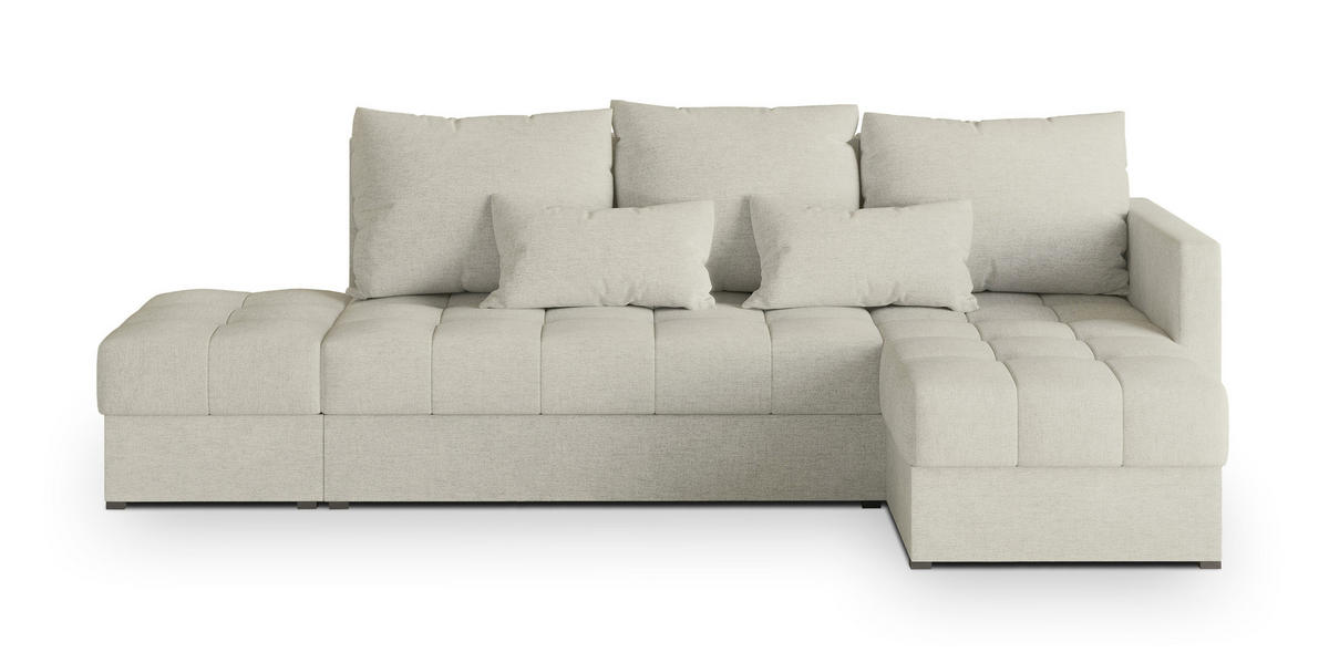 ECKSOFA LUMARI R-S Creme Plüsch-Stoff mit Schlaffunktion - Creme, Holz (262/143cm) - MASSENO