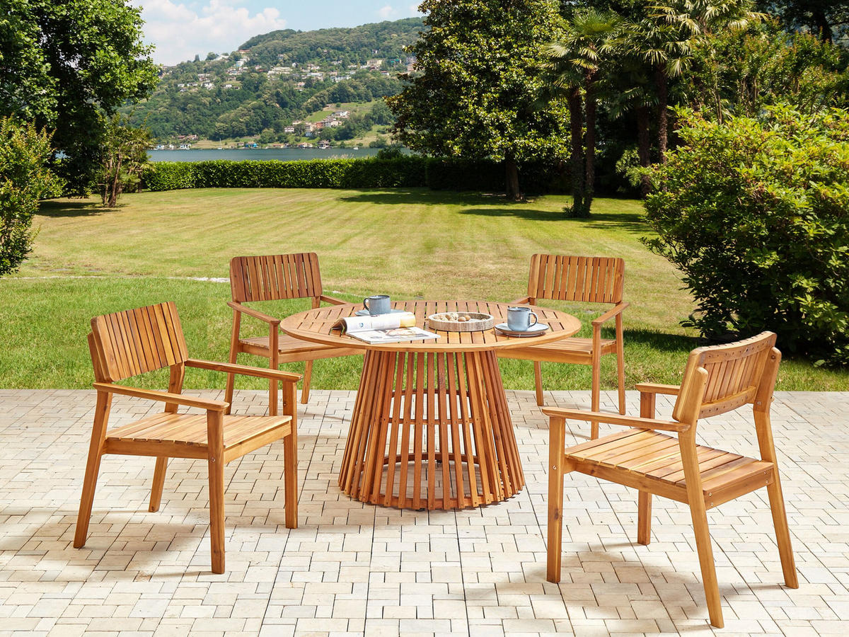 GARTENTISCH Heller Holzfarbton Agello - Hellbraun, Holz (120/120/74cm) - Beliani