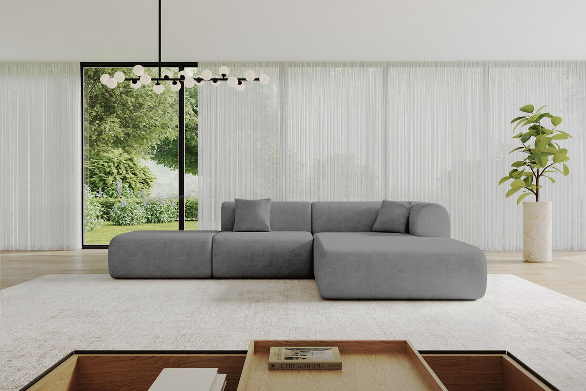 ECKSOFA Ottomane Rechts OVLY-L 289x176x71 Grau Samt - Taupe/Schwarz, Holzwerkstoff/Kunststoff (289/176cm) - ALTDECOR