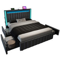 POLSTERBETT 160/200 cm Grau mit USB- und Type-C-Anschlüssen und LED-Beleuchtung - Grau, Textil (160/200cm) - OKWISH