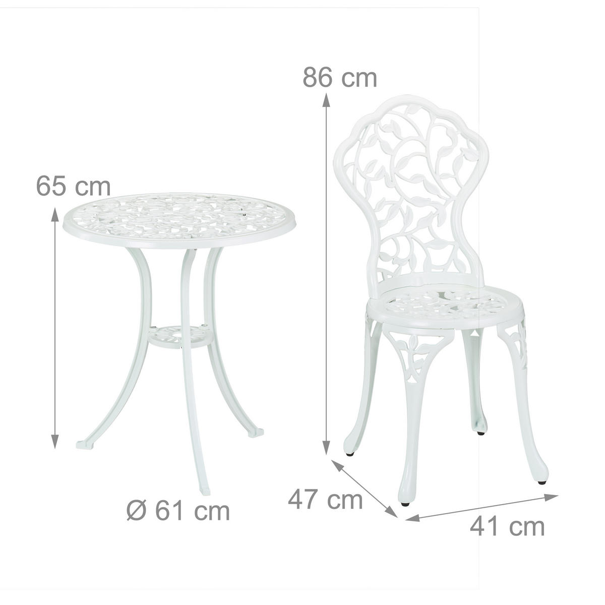3-tlg.GARTENMÖBEL-SET - Weiß, Metall - Relaxdays