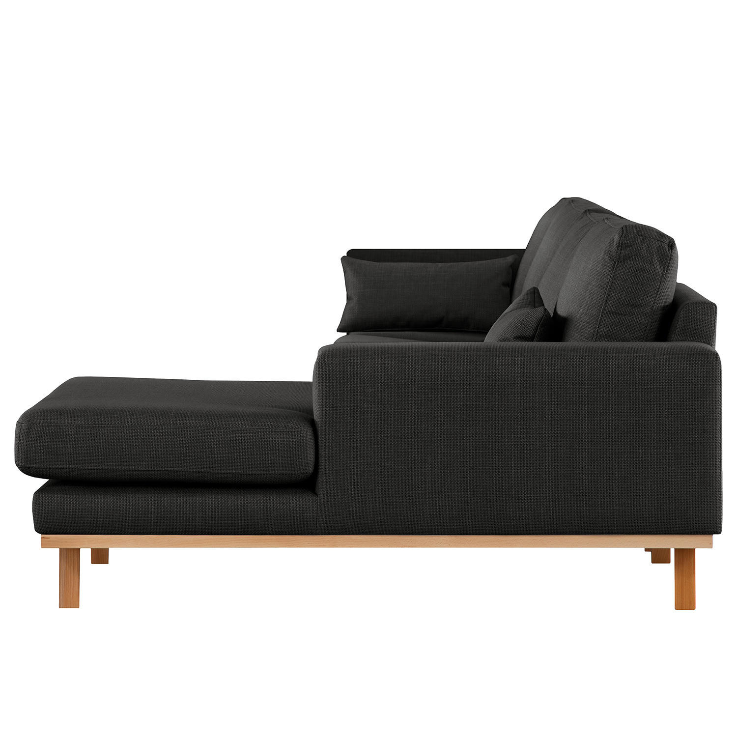 ECKSOFA mit Longchair - Buchefarben/Schwarz, Textil (281/153cm) - home24
