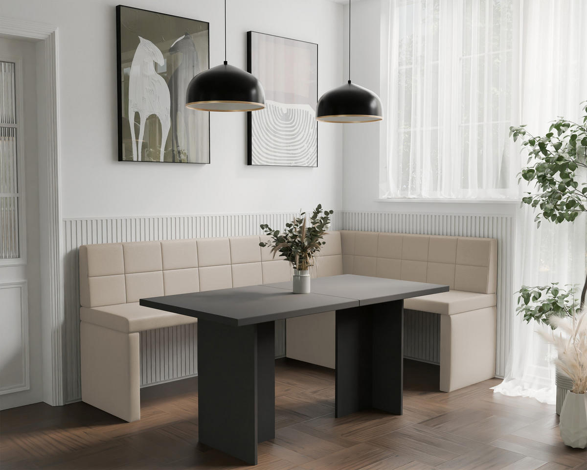ECKBANK rechts MELVIN Kunstleder, 142/196 cm Beige - Beige, Holz/Kunststoff (142/196cm) - Idohome