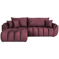 ECKSOFA Iris mit Schlaffunktion und Bettkasten, links oder rechts montierbar – Bordeaux Samt 280/184/85 cm - Bordeaux/Schwarz, Kunststoff/Textil (280/184cm) - WFL GROUP