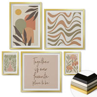 WANDBILDER 5er Set - 50x50 cm & 20x30 cm & 40x60 cm Goldrahmen - Abstrakte Pastellblumen - Goldfarben, Kunststoff (40/60cm) - ArtPrintCave