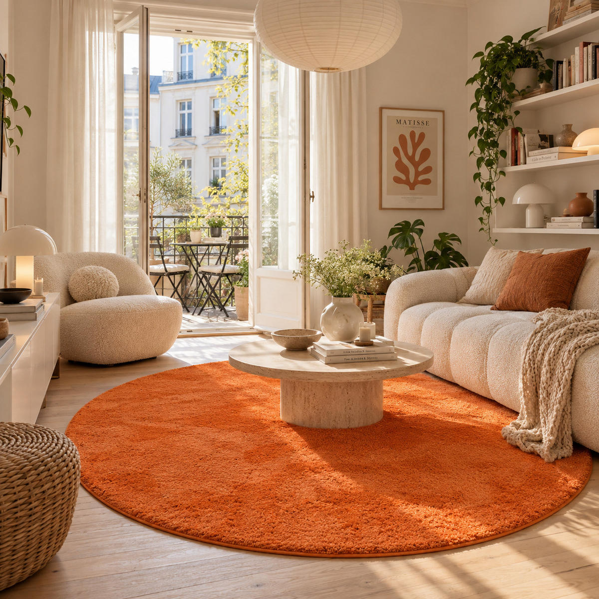 HOCHFLOR SHAGGY TEPPICH PALACE RUND - Orange, Textil (133/133cm) - Snapstyle