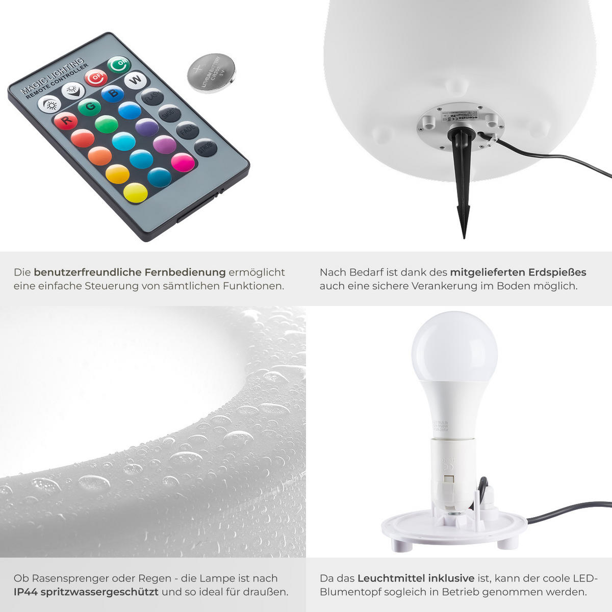 LED-BLUMENTOPF Luminous Courve Pot,38 x 44 cm, inkl. Erdspieß und 3 Standfüße,weiß - Weiß, Kunststoff (38/44/38cm) - tectake