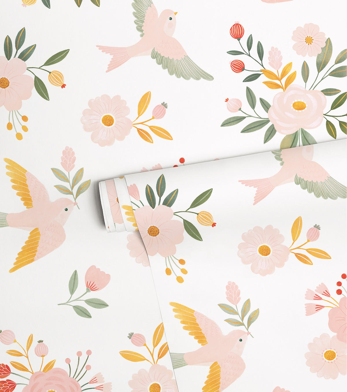 VLIESTAPETE Alysse, Vögel und Blumen 50 cm x 10 m, bunt - Pink/Weiß, Papier (1000/50cm) - Lilipinso