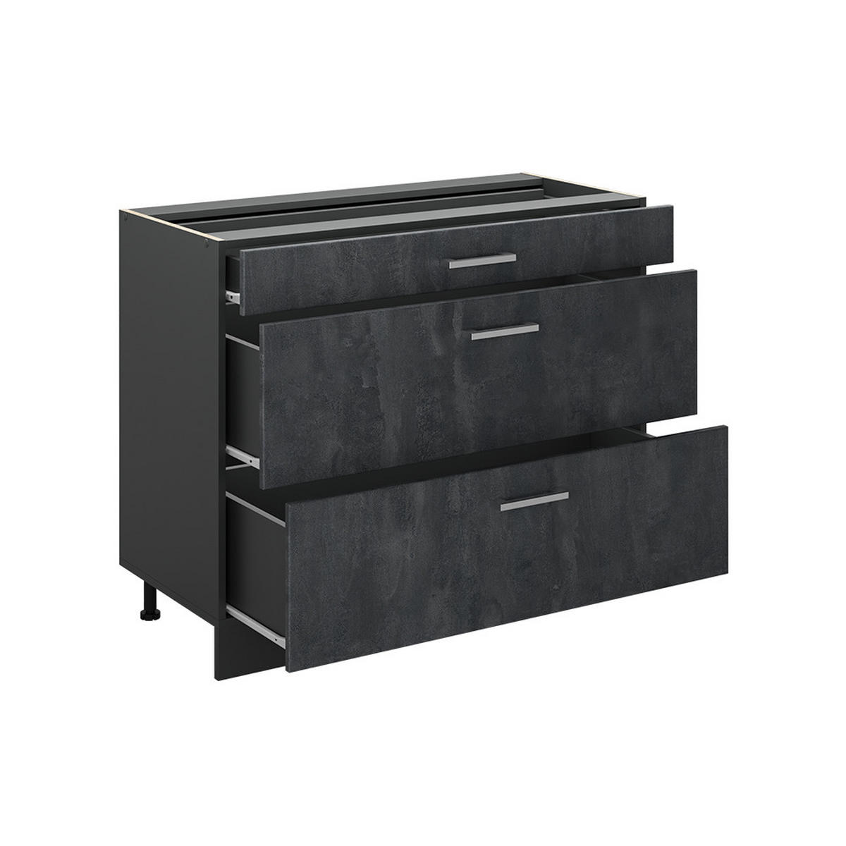 KÜCHENUNTERSCHRANK R-Line, Schwarz Beton/Anthrazit, 100 cm Arbeitsplatte Marmor - Anthrazit/Schwarz, Holzwerkstoff (100/81.6/60cm) - Vicco