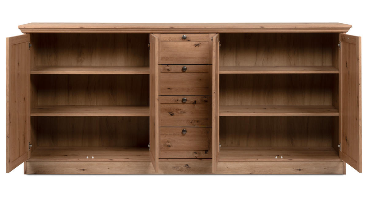 SIDEBOARD Eiche Artisan 200 cm Landhaus, Kommode mit viel Stauraum - Eichefarben/Silberfarben, Holzwerkstoff/Metall (200/90/40cm) - Furn.Design