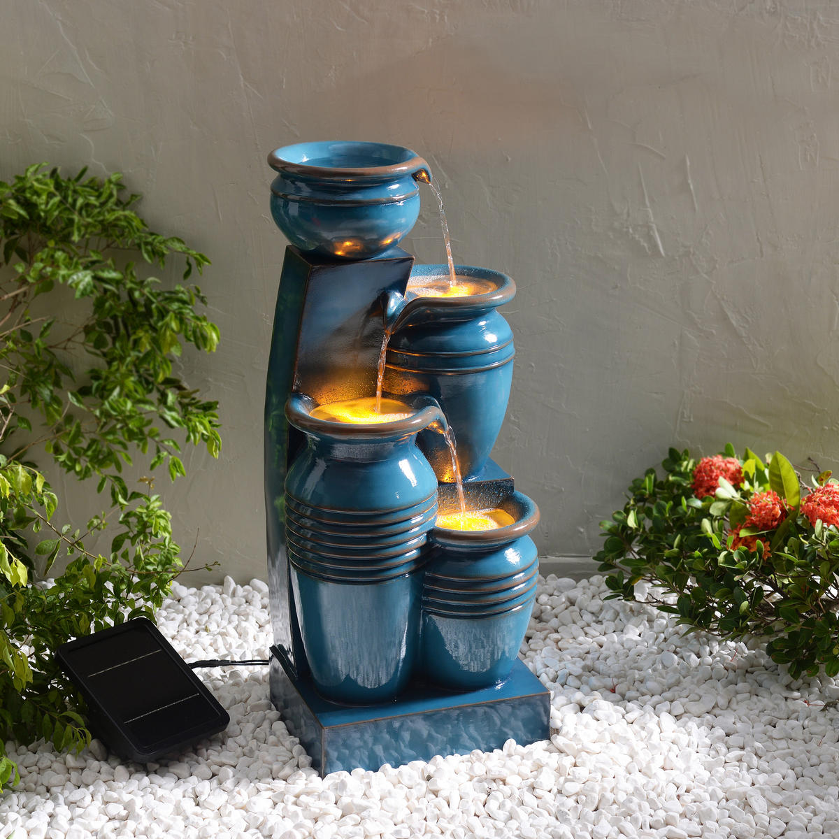 SOLAR-GARTENBRUNNEN 73cm - Blau, Kunststoff (31.5/28.5/73cm) - Teamson Home