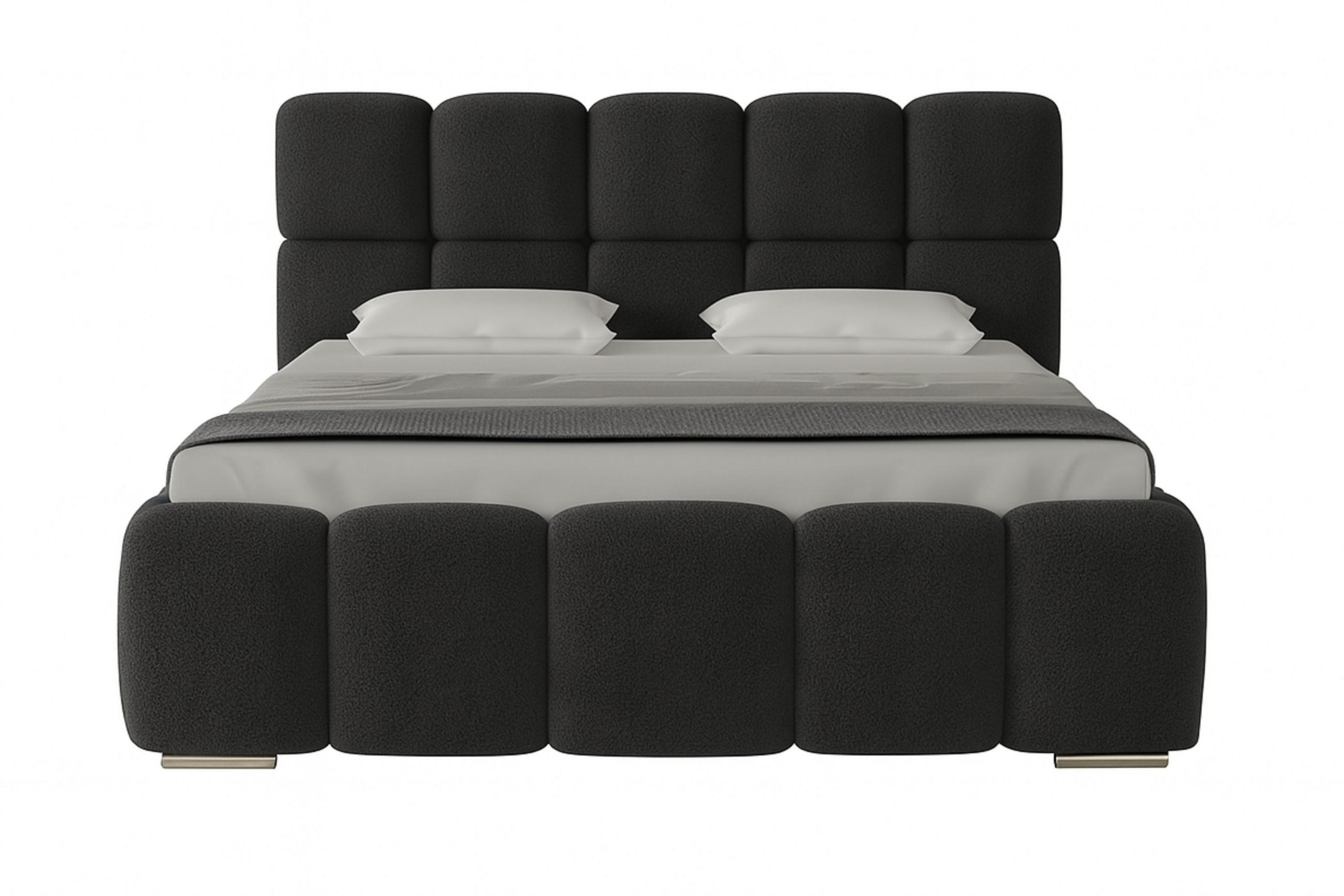 POLSTERBETT LUNA mit Kopfteil, 180 x 200 cm, Doppelbett mit Bettkasten und Lattenrost aus Metall, Boucle Stoff: Dunkelgrau - Dunkelgrau, Holz/Textil (180/200cm) - Agmat-Furniture