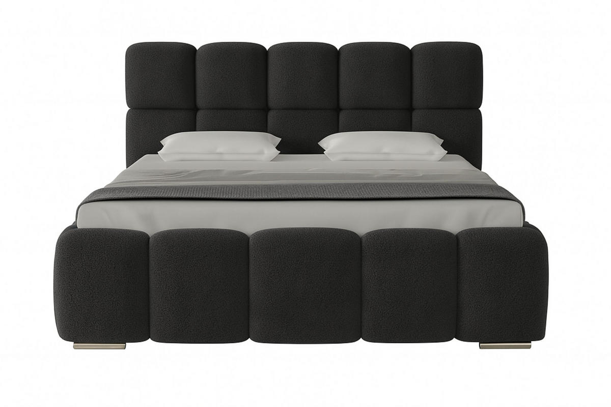 POLSTERBETT LUNA mit Kopfteil, 180 x 200 cm, Doppelbett mit Bettkasten und Lattenrost aus Metall, Boucle Stoff: Dunkelgrau - Dunkelgrau, Holz/Textil (180/200cm) - Agmat-Furniture