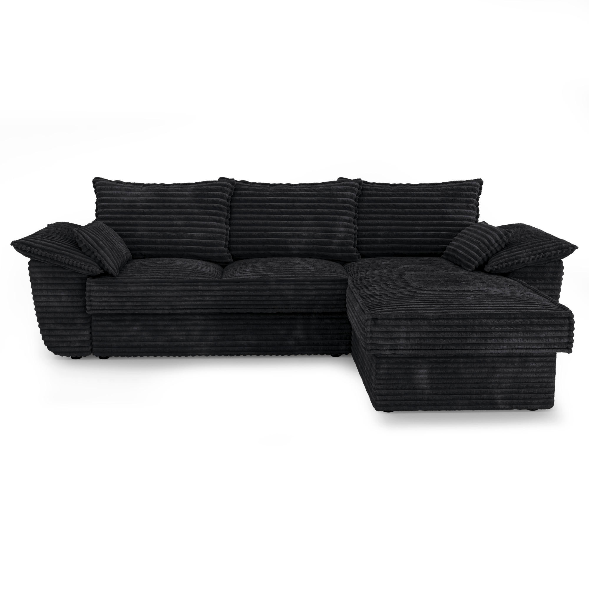 ECKSOFA RECHTS Gerippter Samt XXL Schwarz 257cm - Schwarz, Textil (257/168cm) - Sia Home