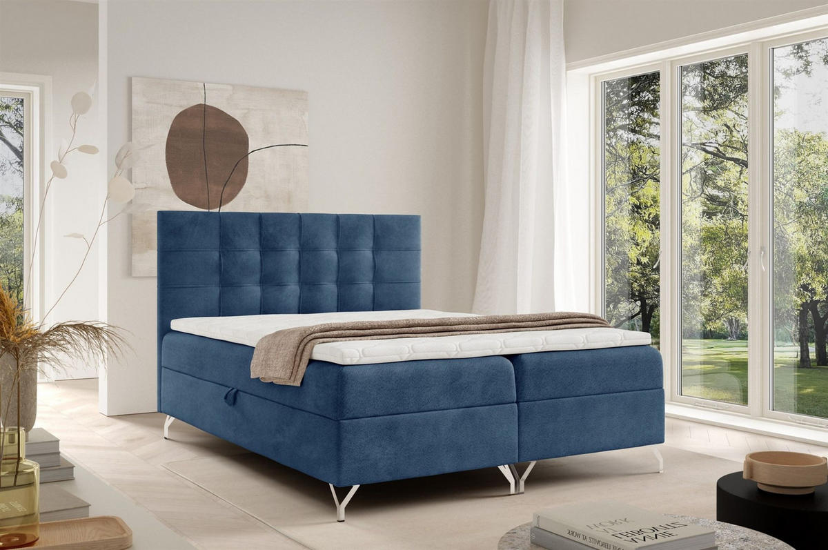 BOXBETT Candela In überlänge - Blau, Holzwerkstoff/Textil (120/220cm) - Fun Möbel
