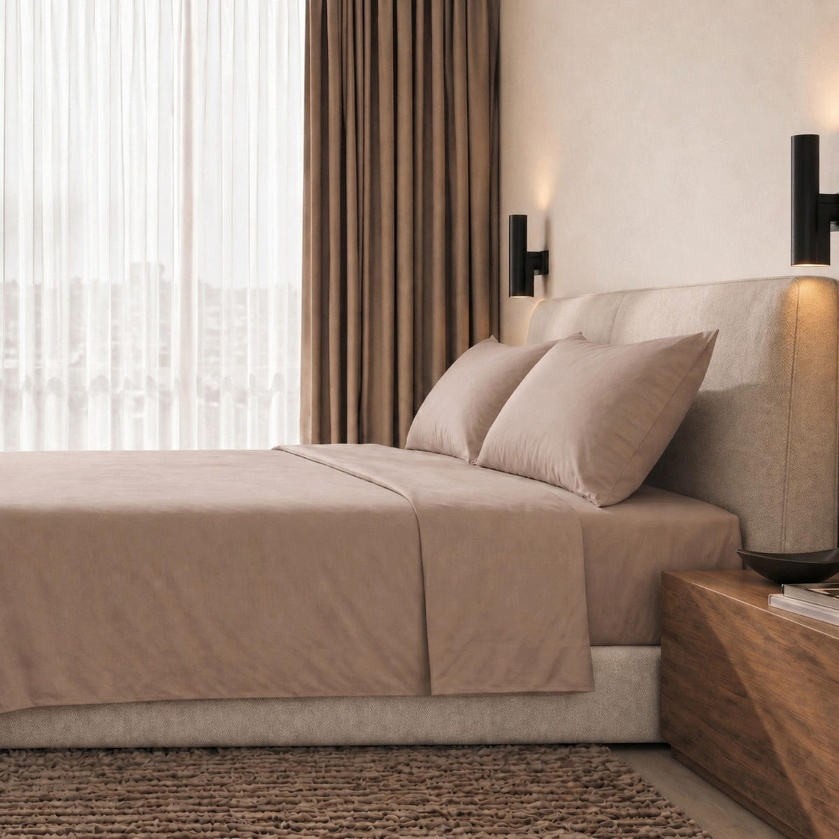 200 TC perkal bombažna posteljnina komplet za enojno posteljo Mocha - mokka, tekstil (90/200cm) - The White Stone