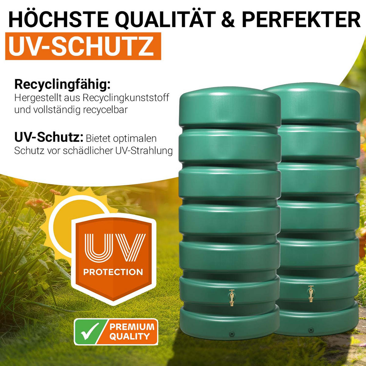O Regentonnen-Set 1300 L, dunkelgrün 2 x O 650 L, inkl. Verbinder - Grün, Kunststoff (60/192/165cm) - GARANTIA