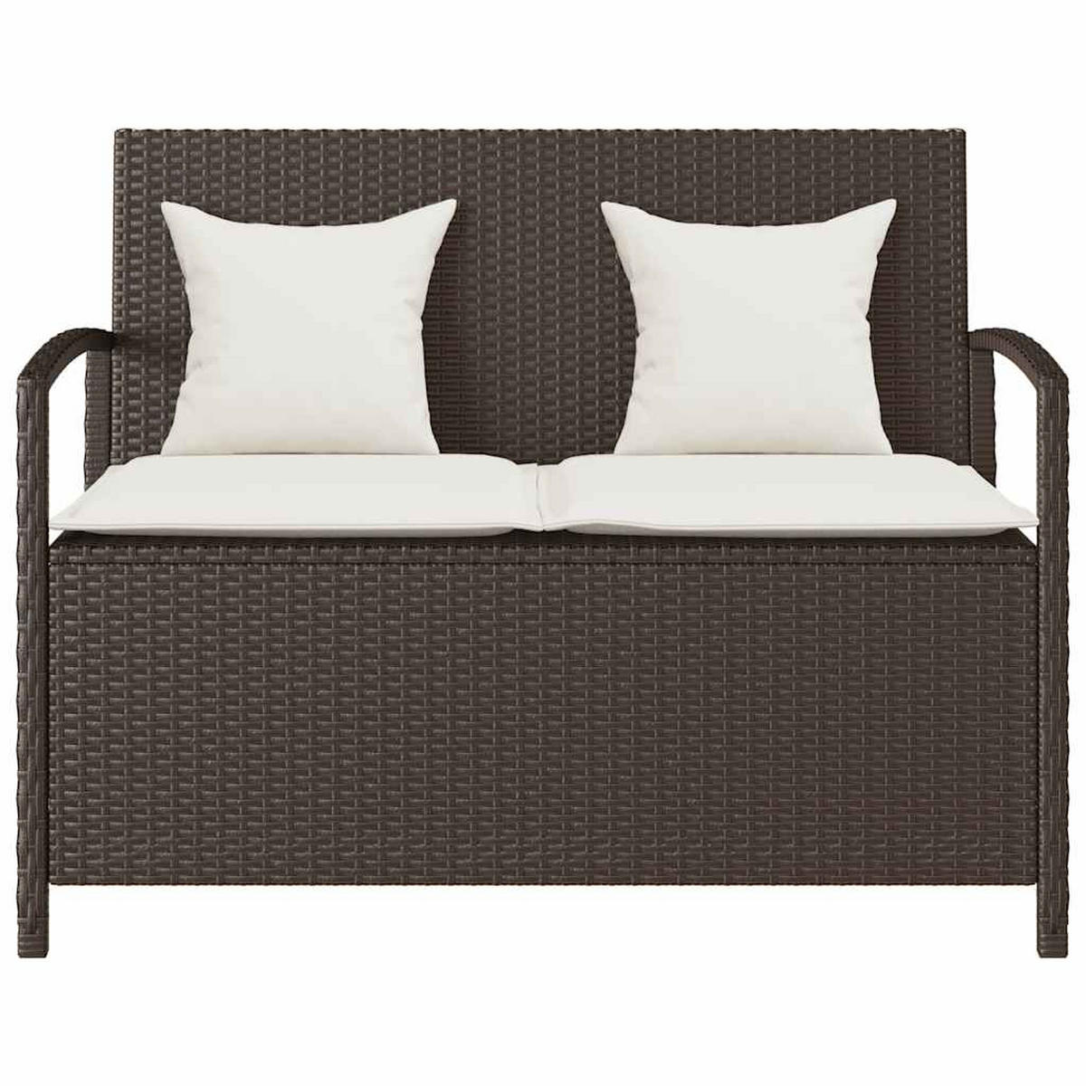 GARTENBANK mit Stauraum und Crème Kissen, 111/56/87 cm, aus PE-Rattan und Stahl, Braun - Braun, Kunststoff (56/87/111cm) - vidaXL