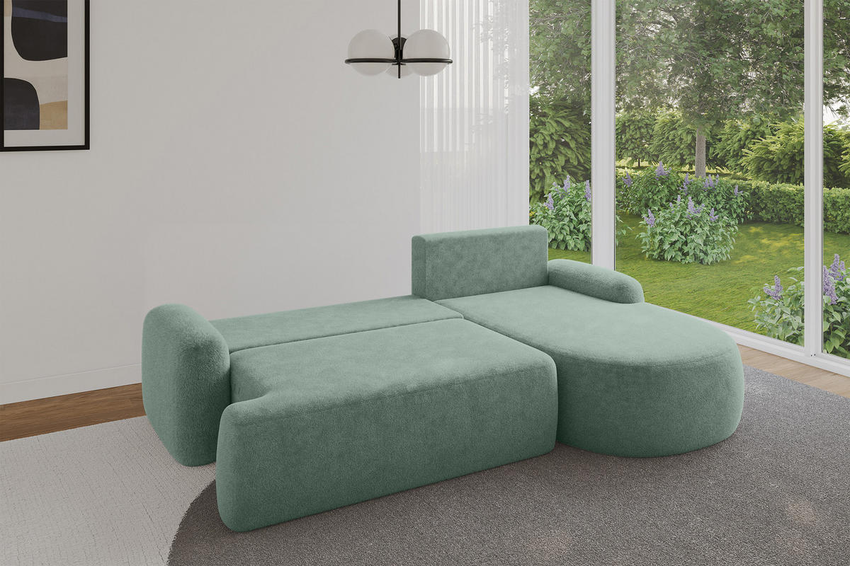 ECKSOFA mit Schlaffunktion und Bettkasten LIRA-L - 264x172x89 Salbeigrün - Salbeigrün, Holzwerkstoff/Textil (172/264cm) - ALTDECOR