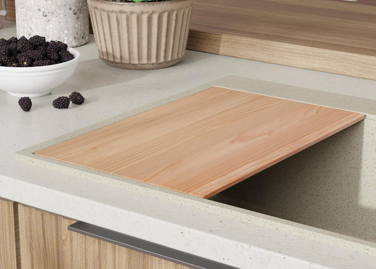 SPÜLBECKEN Oslo, 2-er set Beige 88/50 cm 1 Becken + Ablauf-Set + Schneidebrett ab 90er Unterschrank - Chromfarben/Beige, Kunststoff (88/20/50cm) - Primagran