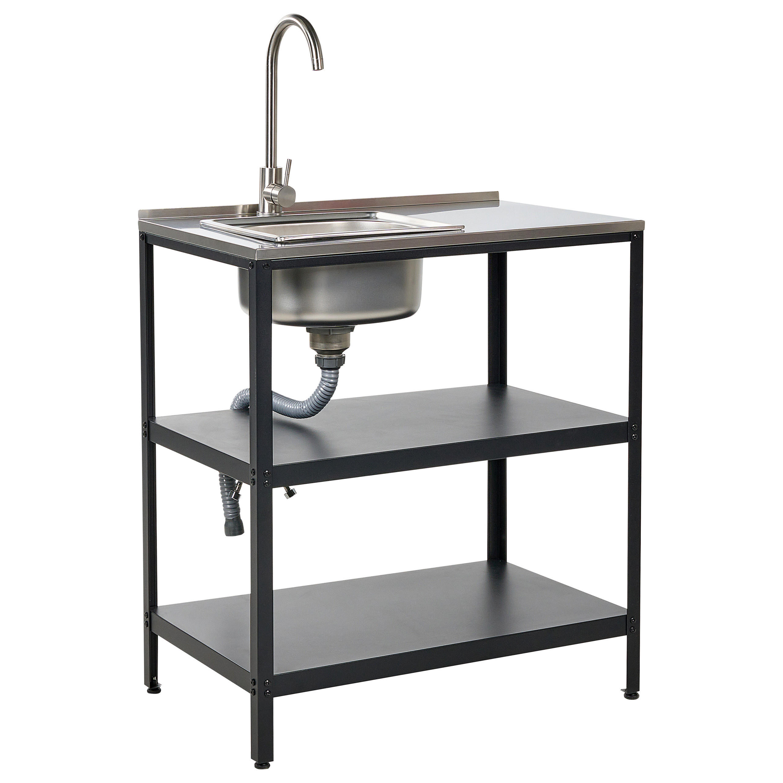 OUTDOOR-KÜCHENINSEL mit Spüle Stahl schwarz 80/50/92 cm Vilama - Silberfarben/Schwarz, Metall (80/90/50cm) - Beliani