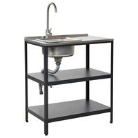 OUTDOOR-KÜCHENINSEL mit Spüle Stahl schwarz 80/50/92 cm Vilama - Silberfarben/Schwarz, Metall (80/90/50cm) - Beliani