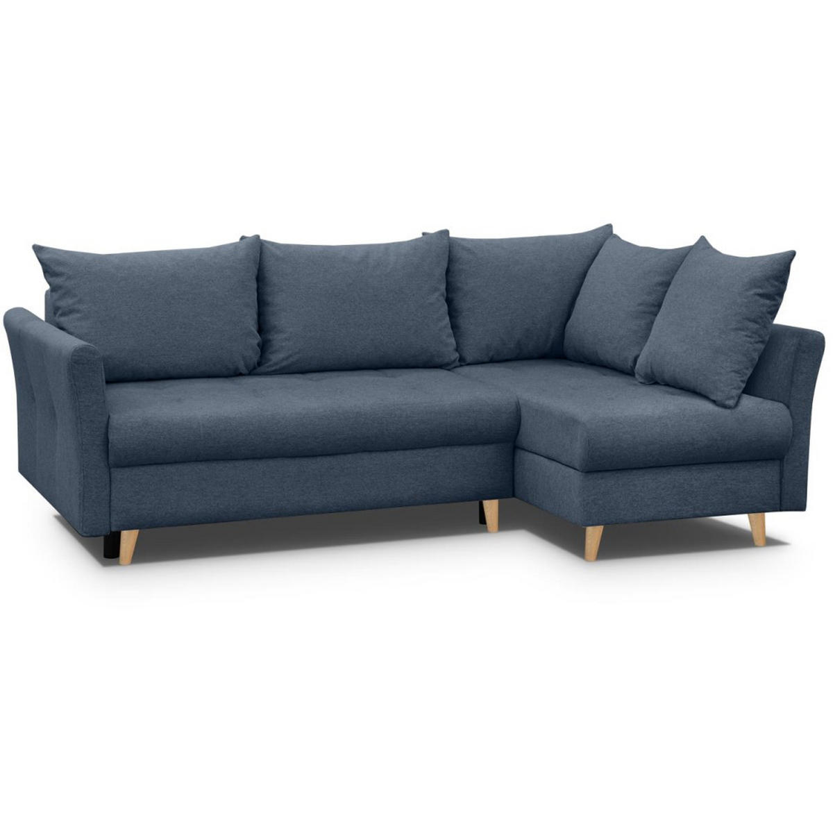 ECKSCHLAFSOFA Neron mit 2 Bettkasten und Beine in Buchefarbe, Dunkelblau, rechts - Buchefarben/Dunkelblau, Textil (233/148cm) - Beautysofa