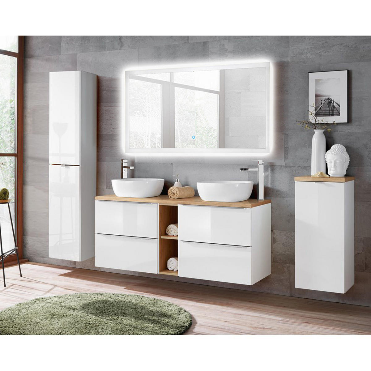 BADMÖBEL-SET 4-TLG. Toskana-56 - Weiß, Holzwerkstoff (250/190/46cm) - Lomado