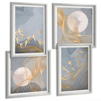 BILDER SET 4er Set - 50x50 cm & 40x60 cm Silberner Rahmen - Vögel im Flug, Himmel, Mond - Silberfarben, Kunststoff (50/50cm) - TULUP