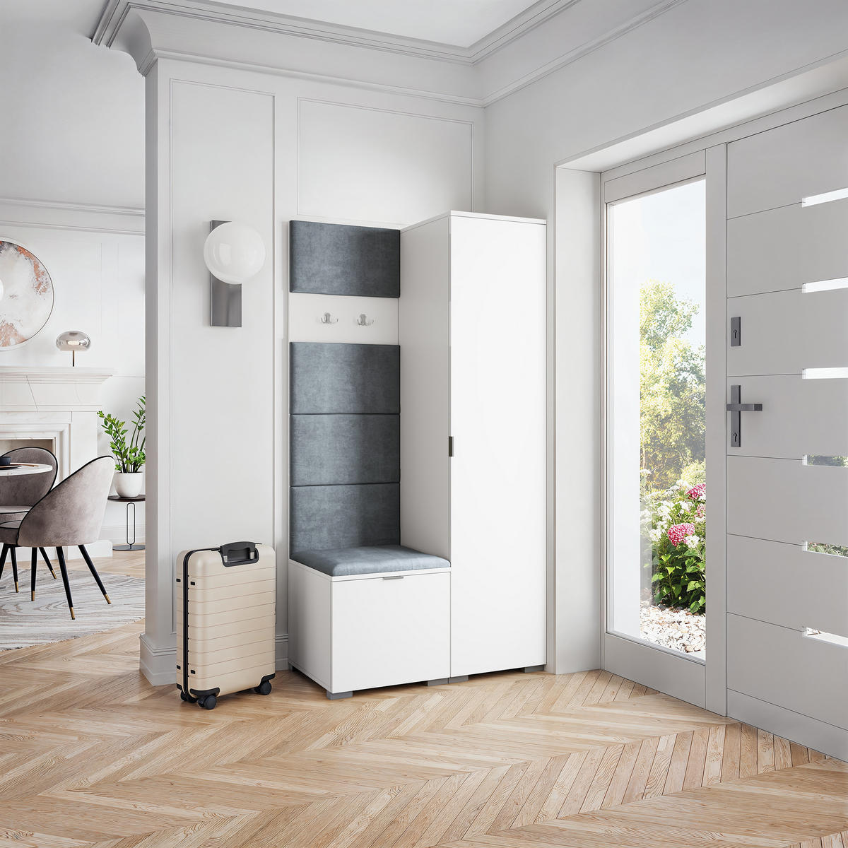 GARDEROBENSCHRANK LORI 95/181/51 cm Modern Garderobe-Set Weiß - Weiß/Grau, Holzwerkstoff (95/181/51cm) - MASSENO