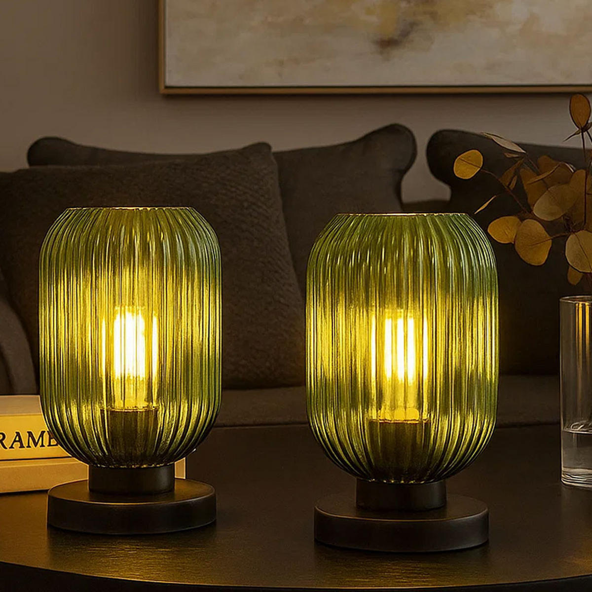 TISCHLEUCHTE NORMY Metall Schwarz Grün - Grün, Glas (14/14/24cm) - Globo Lighting