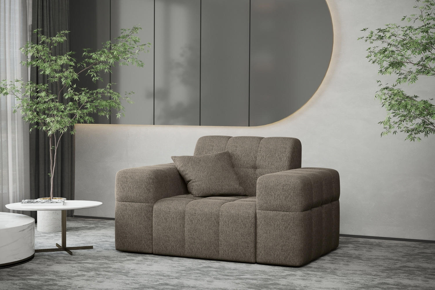 SESSEL Serie NIMES Stoff Verita Dunkelbeige - Cappuccino, Holz (120/82/92cm) - Kaiser Möbel