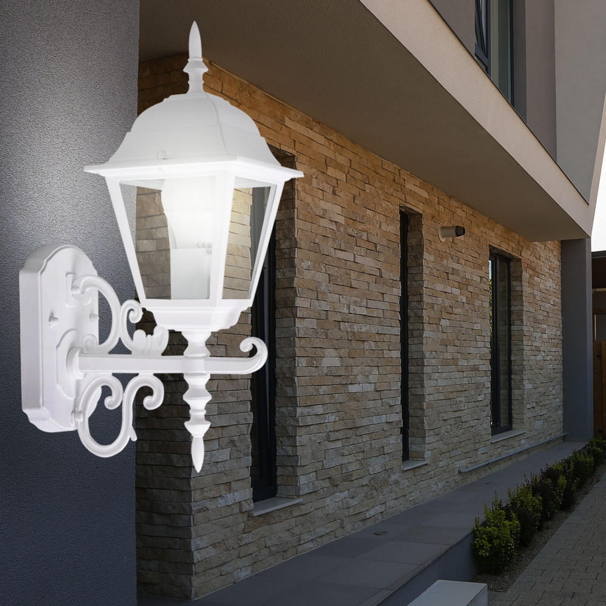 LED AUSSENWANDLEUCHTE Laterne Aluminium Weiß 2er Set - Weiß, Glas (24.5/18.5/44.5cm)