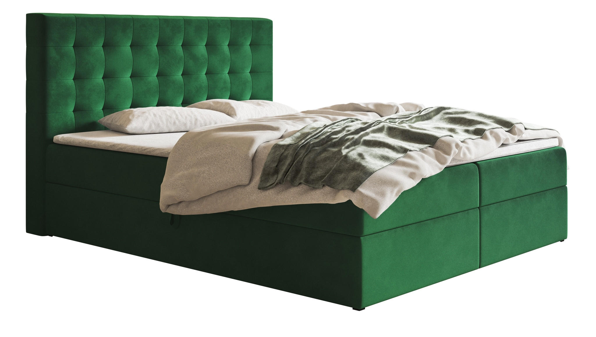 BOXSPRINGBETT 180x200 Jora mit Matratze H3, Bettkasten, Grün - Grün, Holz/Textil (180/200cm) - Emporius