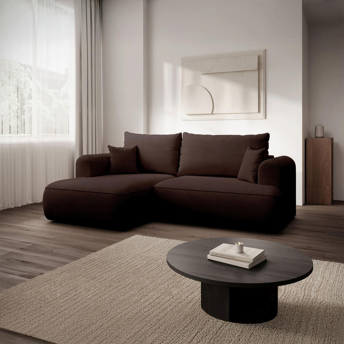 ECKSOFA Ovo Mini Braun links - Schwarz/Braun, Kunststoff/Textil (238/156cm) - Selsey