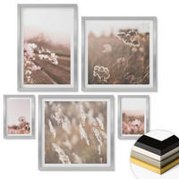 WANDBILDER 5er Set - 50x50 cm & 20x30 cm & 40x60 cm Silberner Rahmen - Wildblumen auf den Wiesen im Sommer - Silberfarben, Kunststoff (40/60cm) - ArtPrintCave