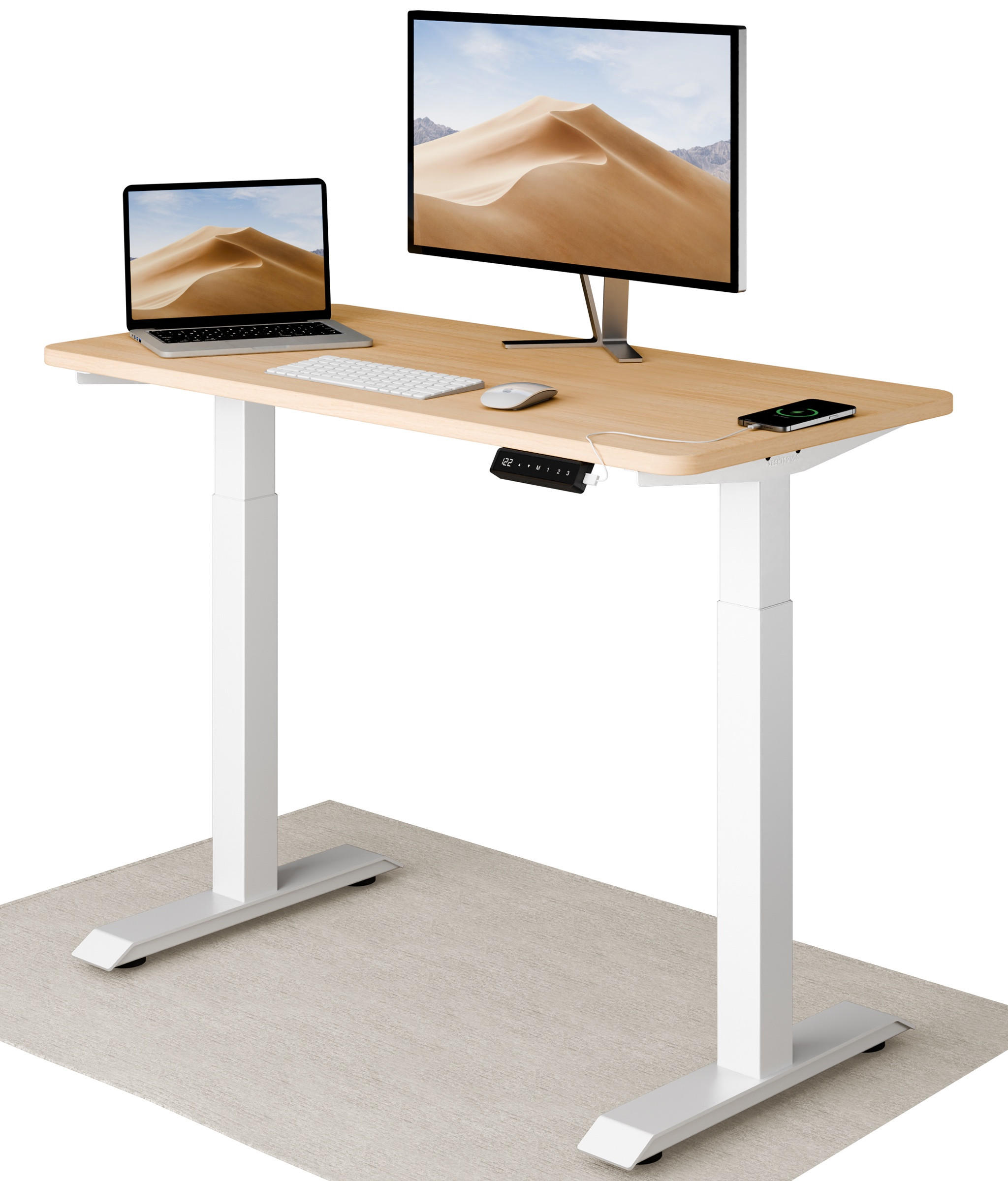 SCHREIBTISCH Elektrisch Höhenverstellbarer HomeOne 120x60cm Weiß/Eiche mit Memory-Funktion, Anti-Kollisions Technologie - Eichefarben/Weiß, Holzwerkstoff (60/120/72cm) - Desktronic