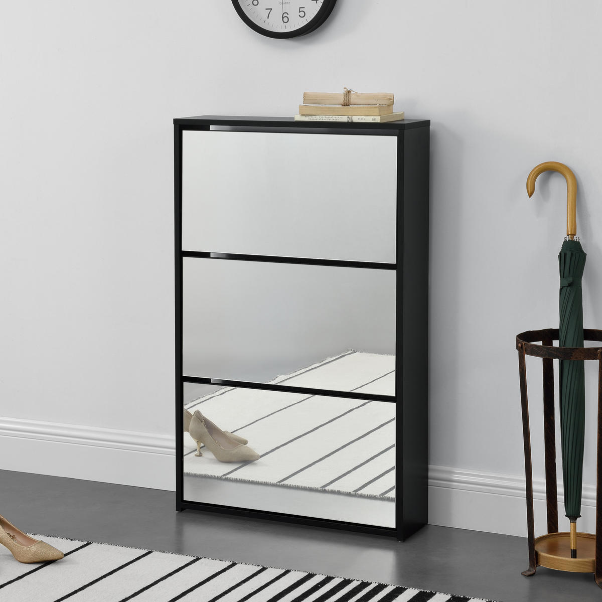 SCHUHKIPPER Vogar - Schwarz, Holzwerkstoff (63/102.5/17cm) - [en.casa]