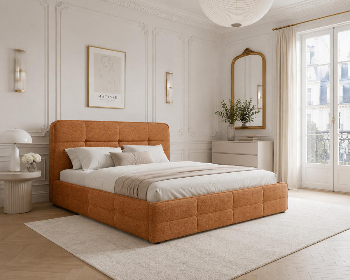 POLSTERBETT 17 140 x 200 cm – Aragon – Bett mit Federmechanismus und Stauraum - Orange, Holz (140/200cm) - ROYAL24_MARKT